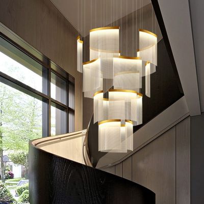 European Round Gold Double Height Chandelier Hanging Light Nordic Led Pendant Lamp Indoor Home Modern Luxury Crystal Chandelier