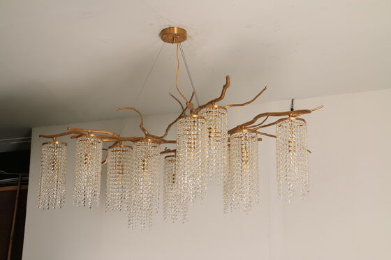 Oversized Cascading Drop Crystal Pendant Chandelier Waterfall Design Grand Staircase Hotel Atrium Lighting Fixture