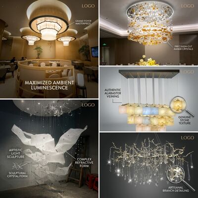 Grand Villa Staircase Multi-Tier Crystal Chandelier Custom Marble Pendant Light Luxury Foyer Decor