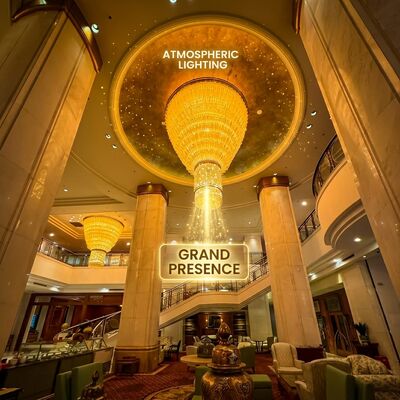 Customized Luxury Hotel Lobby Multi-Tier Crystal Large Chandelier Gold Finish Grand Entrance Lighting