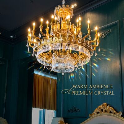 Gold Frame Crystal Candlestick Chandelier 60W E14 LED Light For Exclusive Club Historical Hall