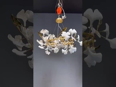 ক্রিয়েটিভ সিরামিক জিঙ্কগো পাতার চ্যান্ডেলাইয়ার সিলিং লাইট অ্যাডজাস্ট করা ঝুলন্ত তার