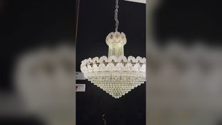 অসাধারণ ফুশিয়া কাঁচের প্রিজম এম্পায়ার ঝাড়বাতি রেস্তোরাঁ টেবিল ডেকোর বড় ঝুলন্ত পেন্ডেন্ট লাইট