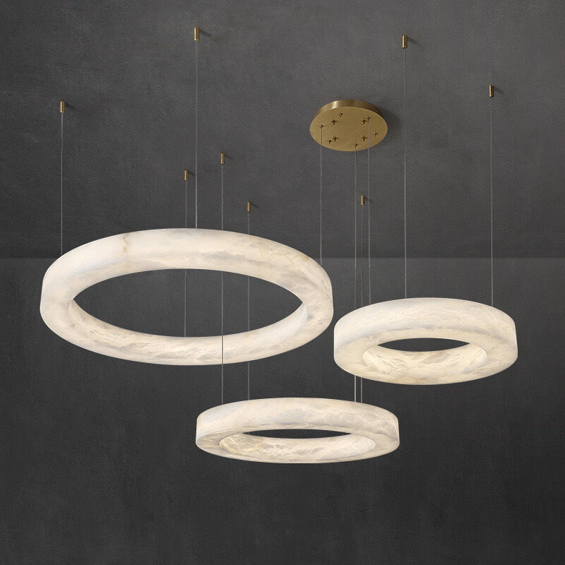 Luxury Classic Modern Restaurant Chandelier  Alabaster Brass Pendant Hanging Light
