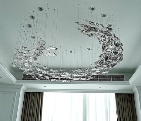 কাস্টম ঝাড়বাতি বৃহৎ আধুনিক আলংকারিক সিলিং লাইটিং ফিক্সচার গ্লাস ক্রিস্টাল পেনডেন্ট লাইট