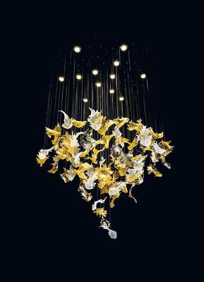 আধুনিক বৃহৎ হোটেল রেস্তোরাঁ প্রকল্প হস্তনির্মিত শিল্প কারুশিল্প কাঁচ ম্যাপেল পাতা