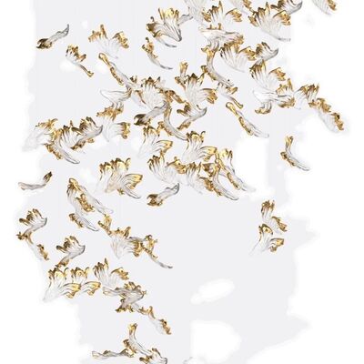 কাস্টমাইজড তৈরি হোটেল লবি আলংকারিক গ্লাস পেনডেন্ট লাইট আধুনিক এলইডি সিলিং ঝাড়বাতি আলো সোনার পাতার আনুষাঙ্গিক