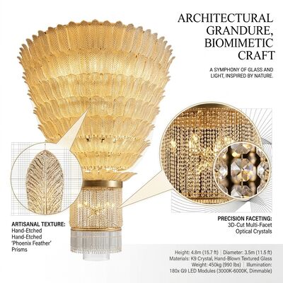High-End Club Crystal Ring Chandelier Custom Large Gold Finished Lighting Spanish Marble Accent Fixture