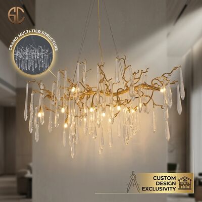 Custom Abstract Branch Crystal Chandelier Gold Finish Luxury Hotel Villa Club Gallery Pendant Light