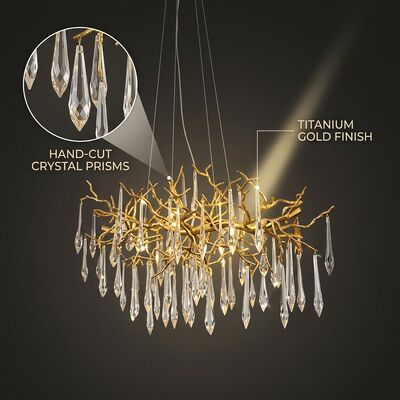 Oval Crystal Foyer Chandelier Titanium Gold Hotel Villa Entrance Elongated Luxury Pendant Light